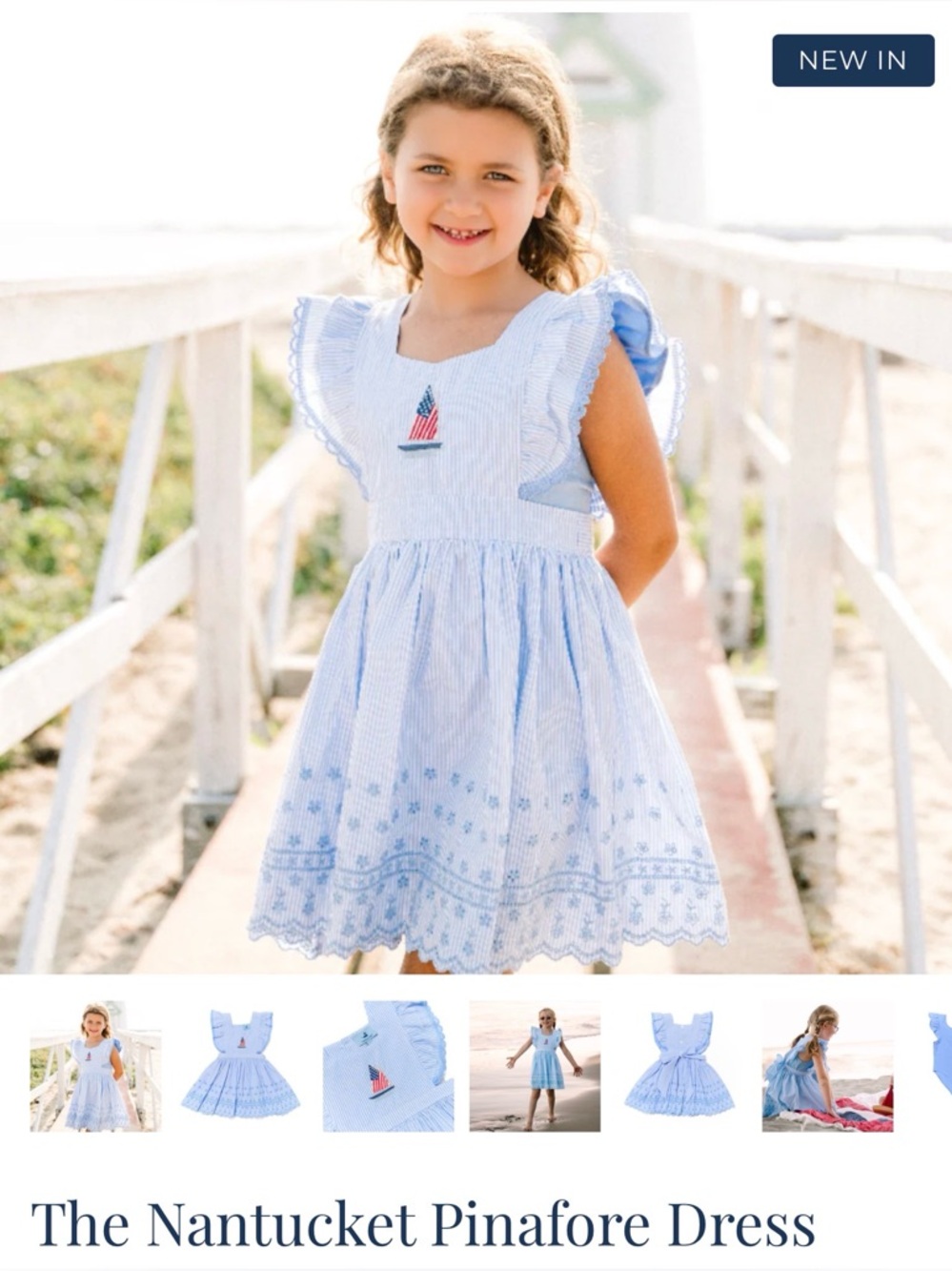 Nanducket The Nantucket Pinafore Dress Cotton Girls Size 5 Sailboat Embroidery